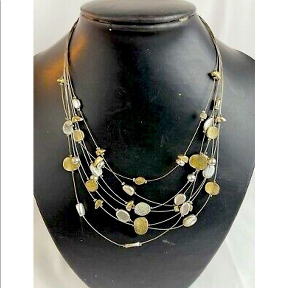 Lia Sophia “skipping stones” two toned layered 7 strand silver/ gold choker GUC - Picture 3 of 7